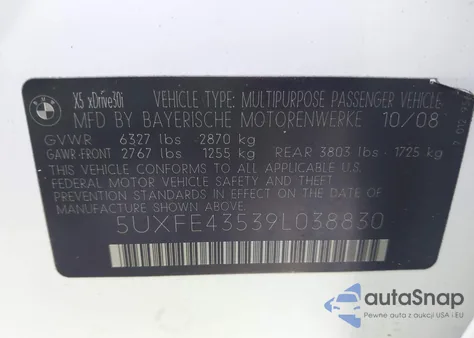 2009 BMW X5 xDrive30I из США, поврежденный, VIN 5UXFE43539L038830